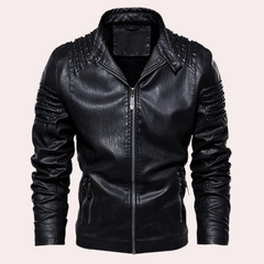 Fletcher - Quilted Sleeve Leather Jacket — Black