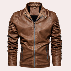 Fletcher - Quilted Sleeve Leather Jacket — Brown