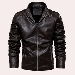 Fletcher - Quilted Sleeve Leather Jacket — Dark brown