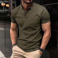 Nicholas - Short Sleeve Henley Tee — Army green