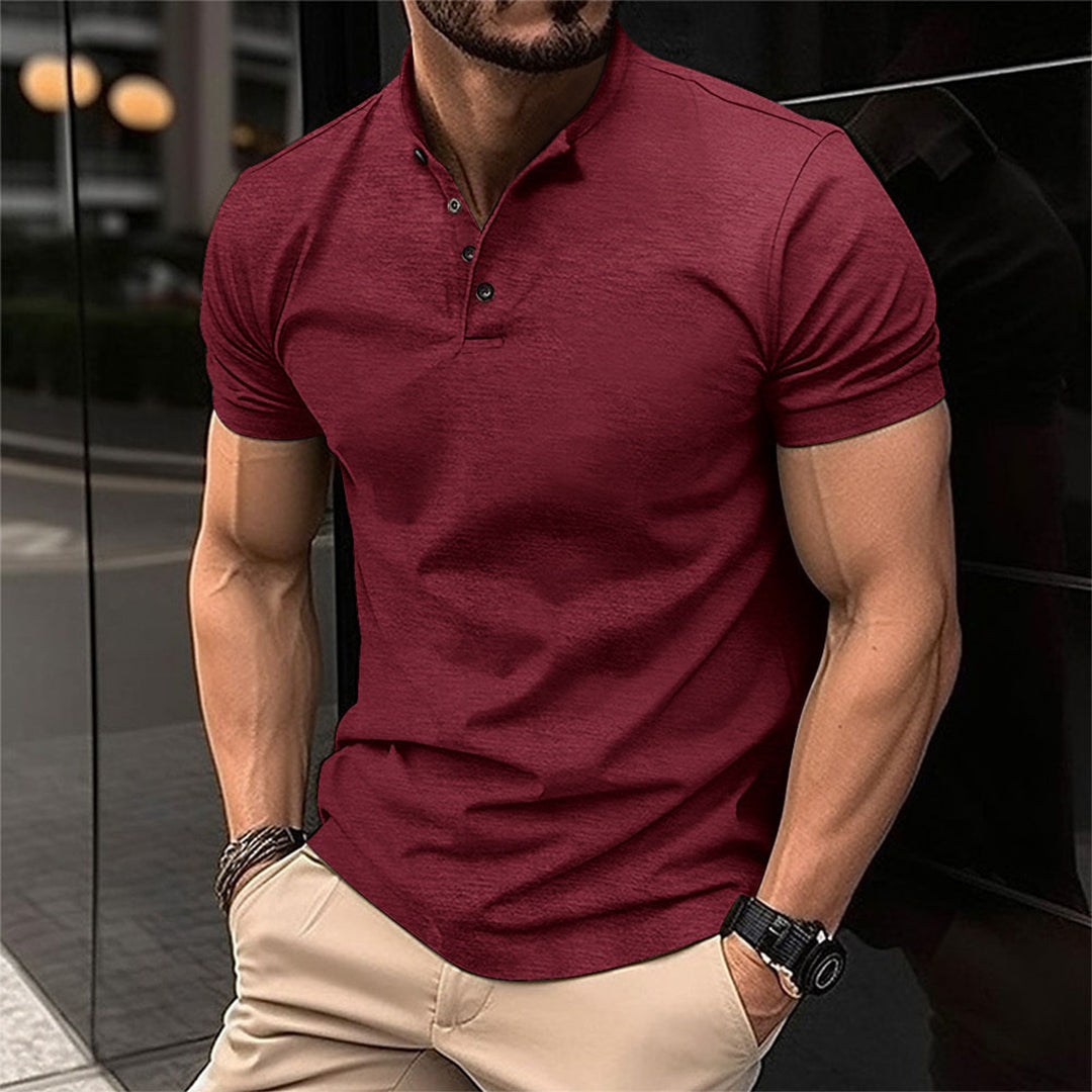 Nicholas - Short Sleeve Henley Tee — Wine red