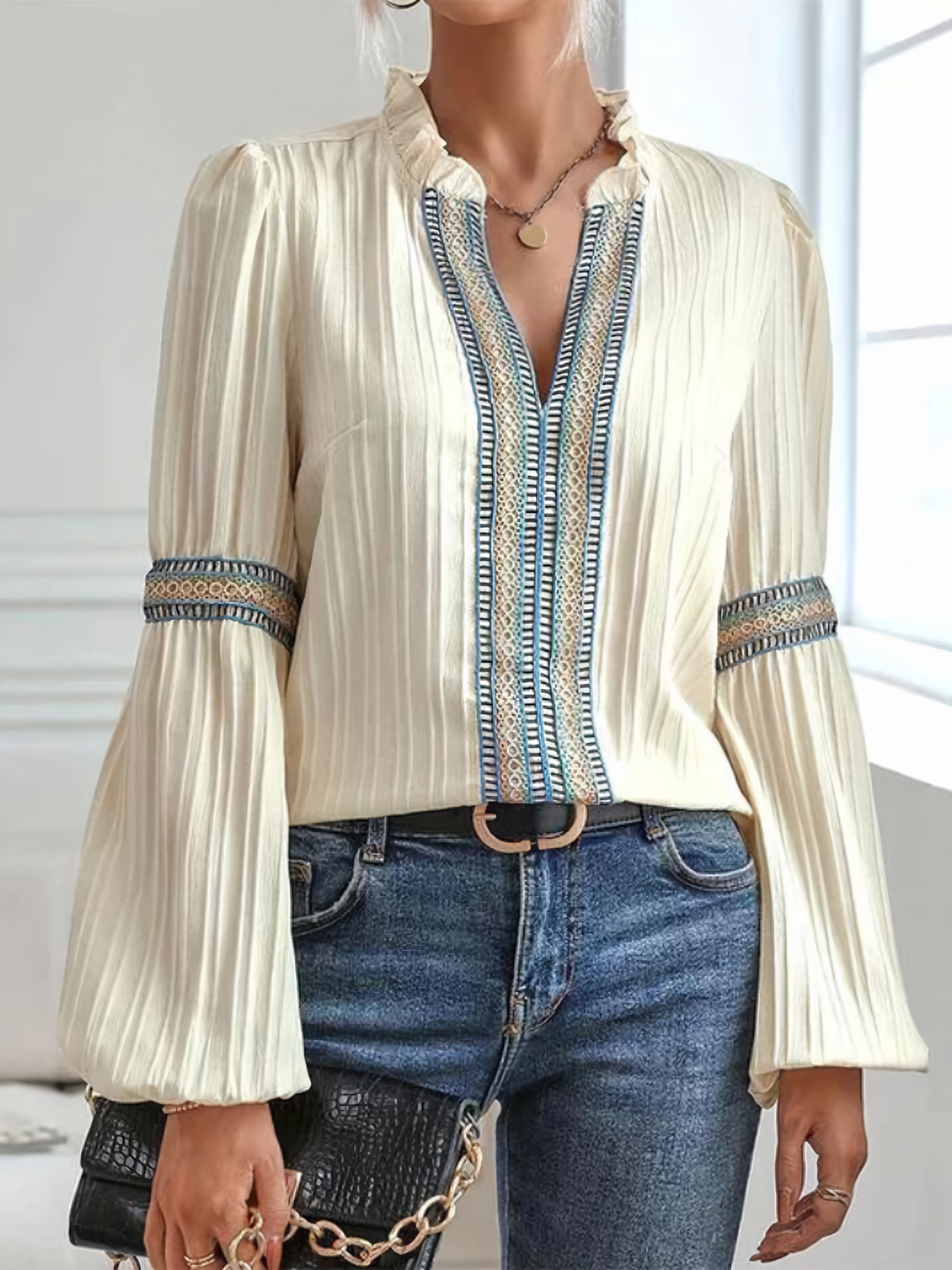 Zara - Blouse with Embroidered Trim