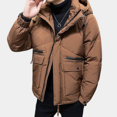 Preston - Padded Hooded Jacket in Tan — Brown