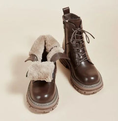 Clarissa - Lace up Boots with Fur Turn — Brown
