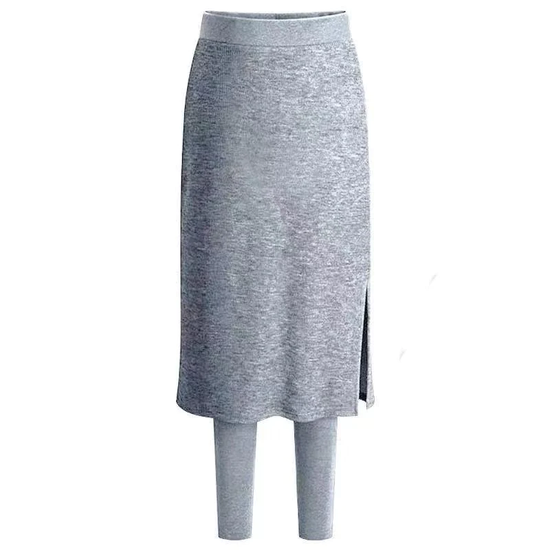 Evelyn - Skirt with Thermal Leggings — Light gray