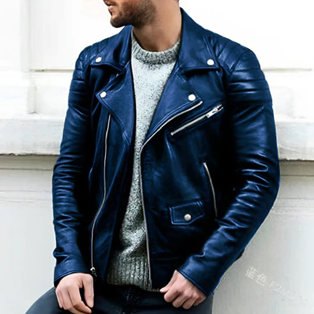 Declan - Classic Leather Biker — Blue