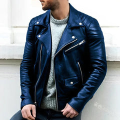 Declan - Classic Leather Biker — Blue
