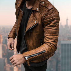 Declan - Classic Leather Biker — Brown