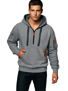 Roderick - Half Zip Hoodie with Pocket — Grey