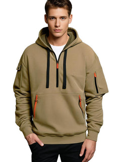 Roderick - Half Zip Hoodie with Pocket — Khaki