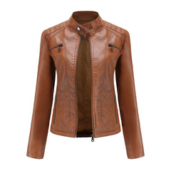 Natalie - Faux Leather Biker Jacket — Camel
