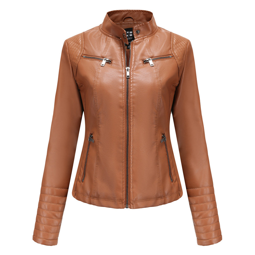 Alberta - Faux Leather Moto Jacket — Camel