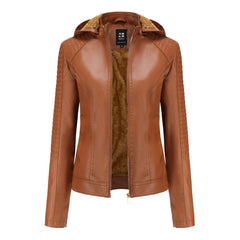 Roxanne - Hooded Faux Leather Jacket — Camel