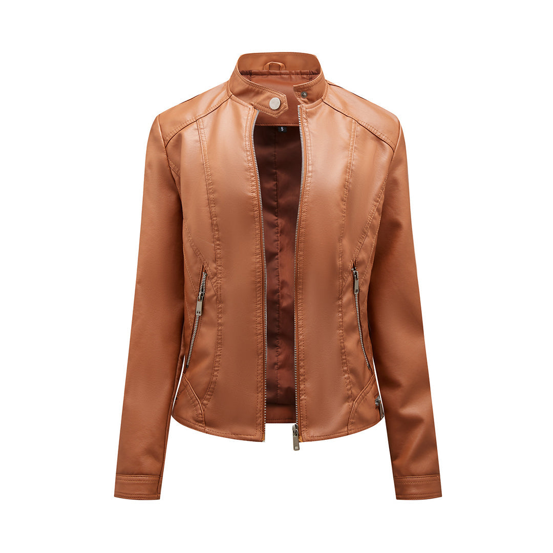 Colette - Faux Leather Zip Jacket — Camel