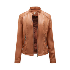 Colette - Faux Leather Zip Jacket — Camel