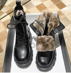Annalise - Lace up Boots with Fur Trim