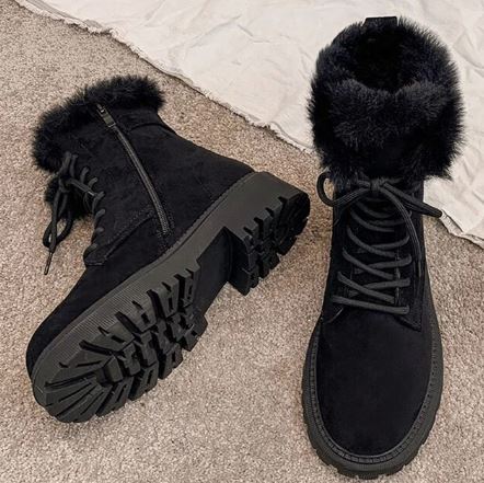 Deborah - Boots with Faux Fur Cuff — Black