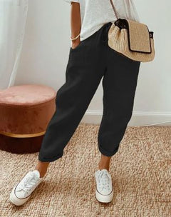 Catherine - Linen Joggers with Cuffs — Black