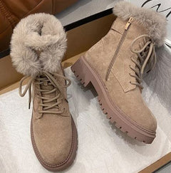 Deborah - Boots with Faux Fur Cuff — Khaki