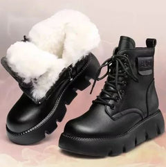 Anthea - Lace up Boots with Fur Cuff — Black
