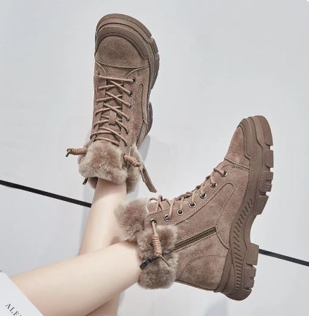 Annabelle - Lace up Boots with Pom Poms — Brown