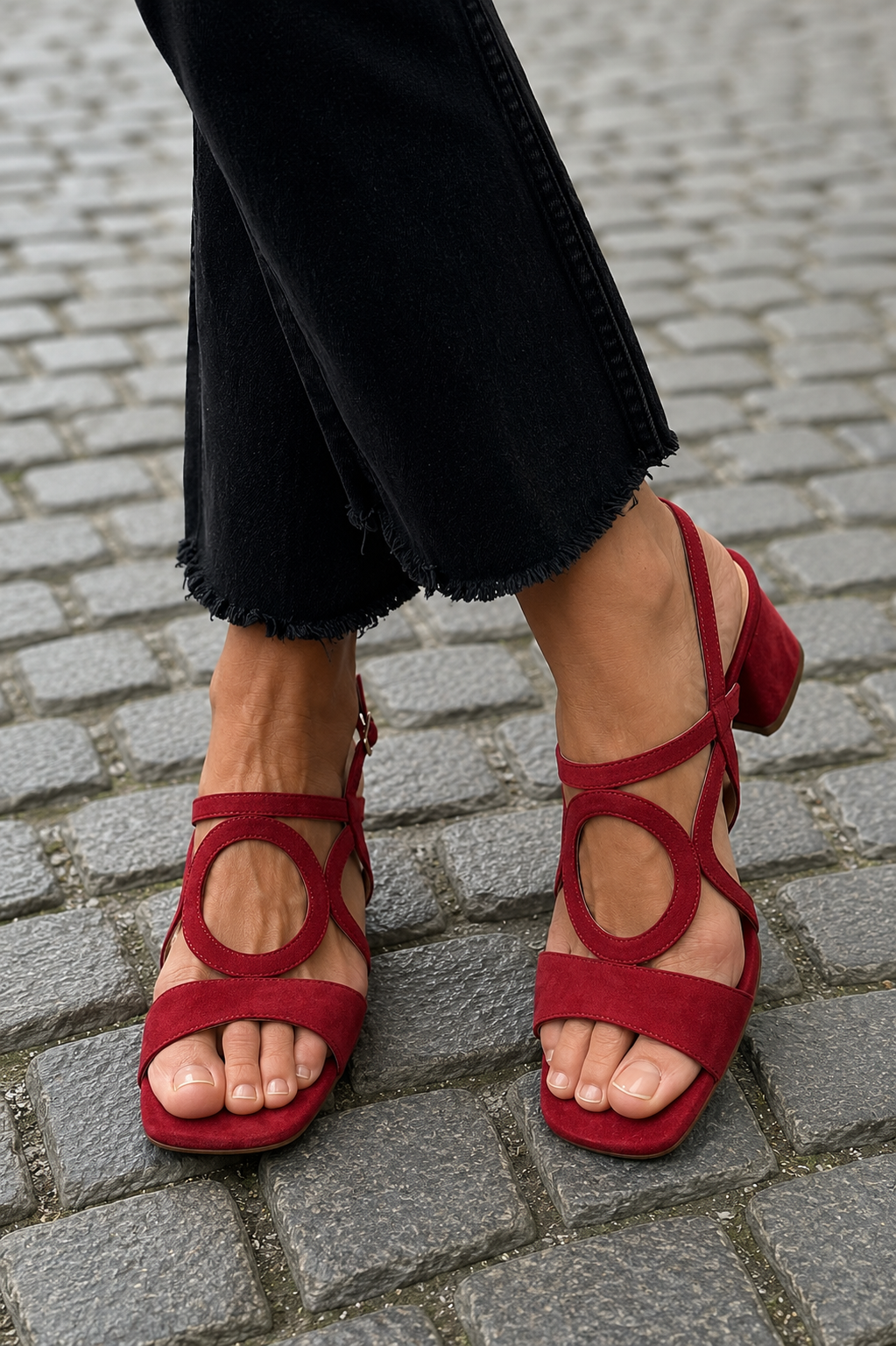 Clementine - Ring Detail Block Sandals — Red
