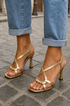 Evangeline - Gold Strappy Heeled Sandals