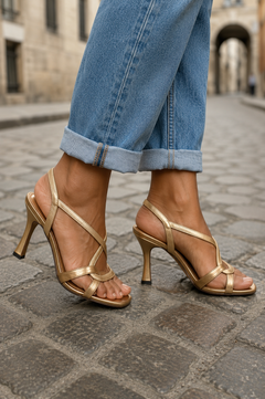 Evangeline - Gold Strappy Heeled Sandals