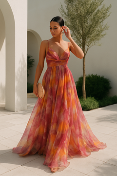 Wilhelmina - Ombre Print Chiffon Gown — Orange