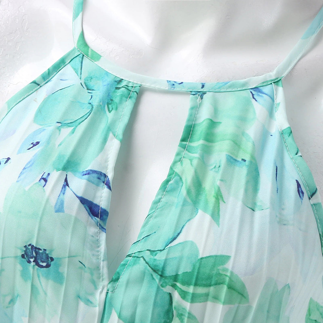 Sasha - Floral Pleated Halter Maxi