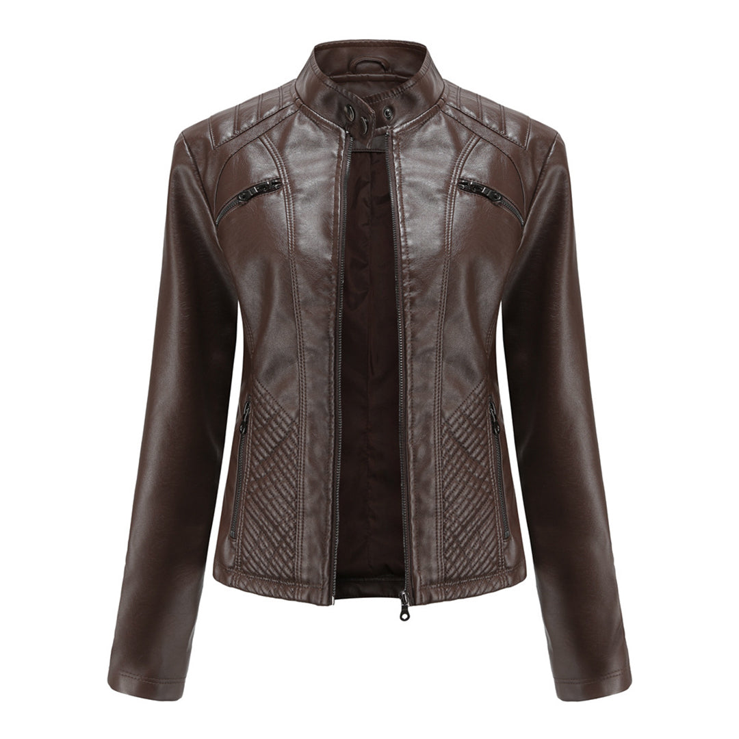 Natalie - Faux Leather Biker Jacket — Coffee