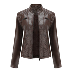 Natalie - Faux Leather Biker Jacket — Coffee