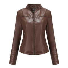 Alberta - Faux Leather Moto Jacket — Coffee