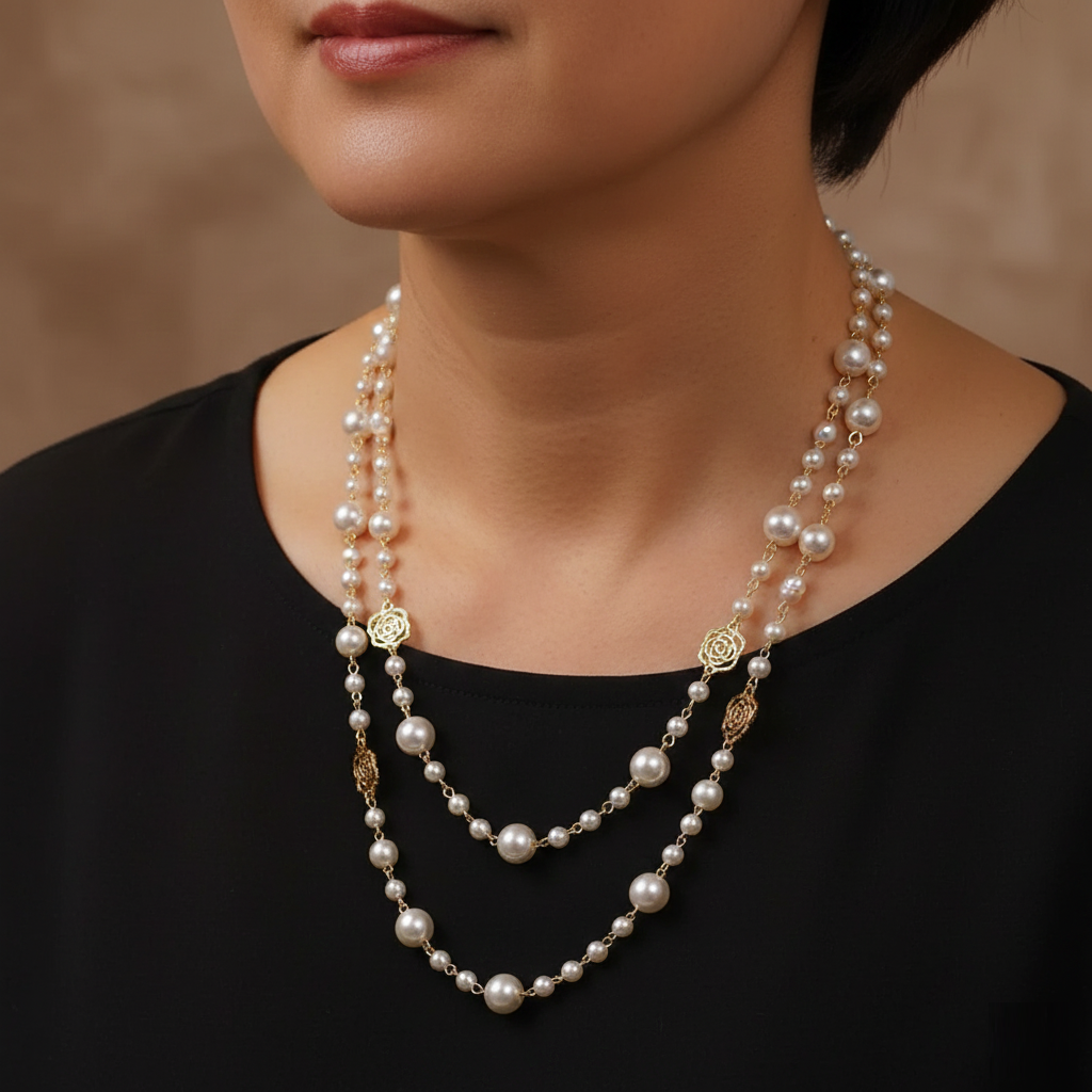 Ffion - Pearl Station Gold Necklace