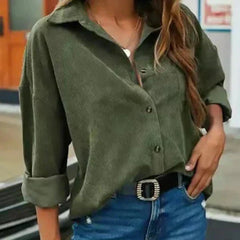 Kelsey - Corduroy Button Shirt — Army green