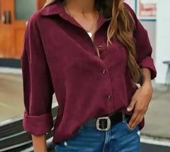 Kelsey - Corduroy Button Shirt — Red wine