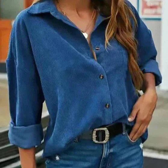 Kelsey - Corduroy Button Shirt — Blue