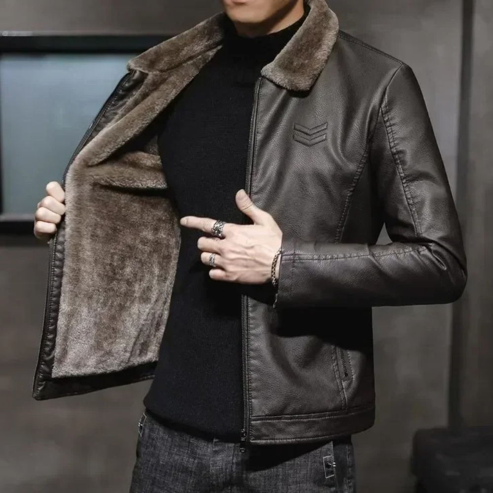 Rodney - Fur Lined Leather Jacket — Coffee