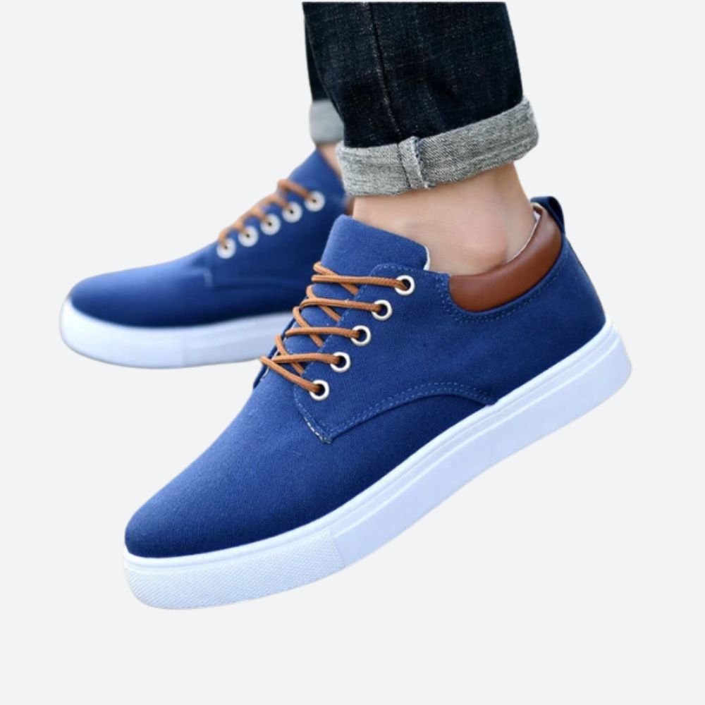 Daniel - Canvas Sneakers with Tan Heel — Blue