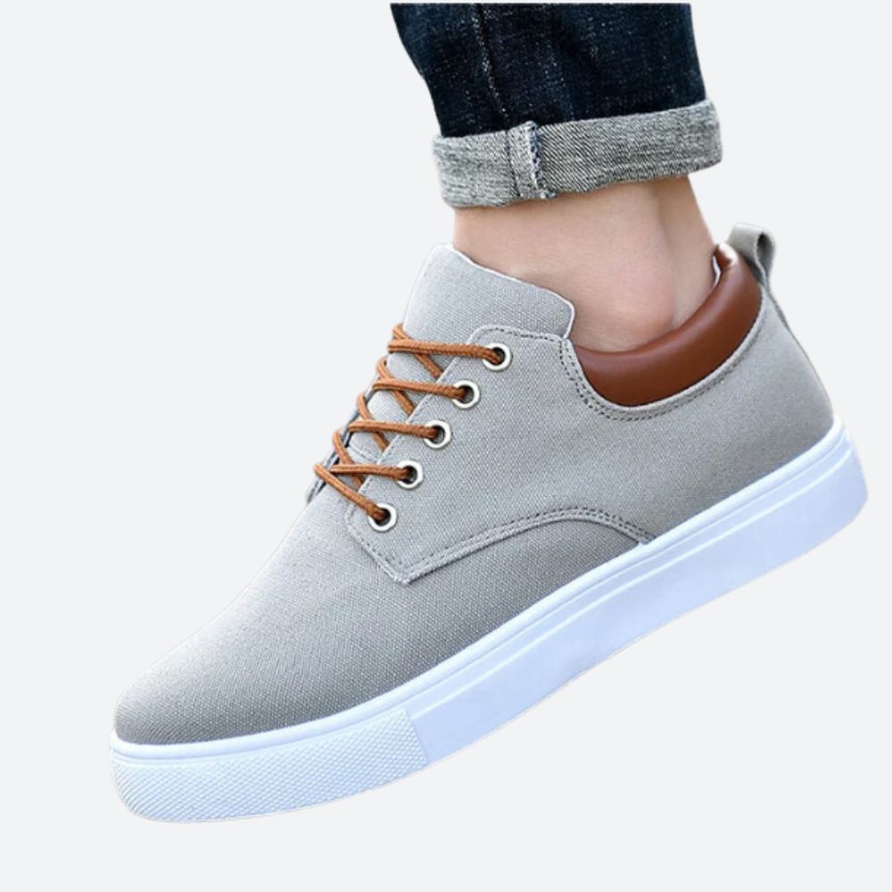 Daniel - Canvas Sneakers with Tan Heel — Grey