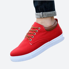Daniel - Canvas Sneakers with Tan Heel — Red