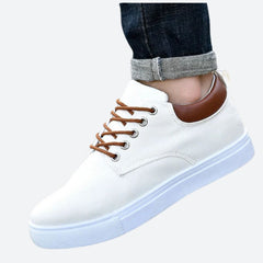 Daniel - Canvas Sneakers with Tan Heel — White
