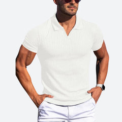 Clarence - Ribbed V Neck Polo — White