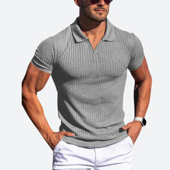 Clarence - Ribbed V Neck Polo — Litch grey