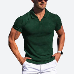 Clarence - Ribbed V Neck Polo — Green
