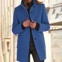 Yvette - Wool Stand Collar Coat — Blue