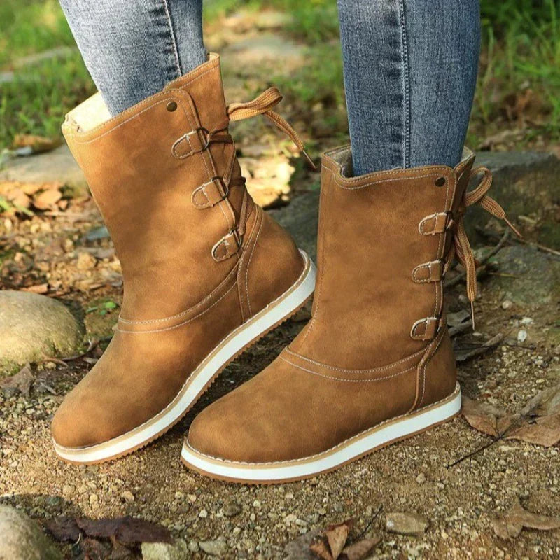 Cynthia - Suede Boots with Buttons — Light brown