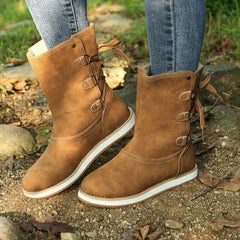 Cynthia - Suede Boots with Buttons — Light brown