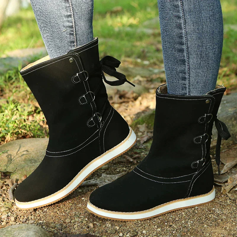 Cynthia - Suede Boots with Buttons — Black