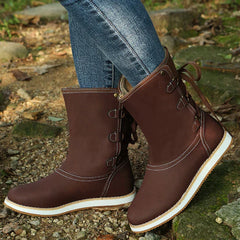 Cynthia - Suede Boots with Buttons — Dark brown